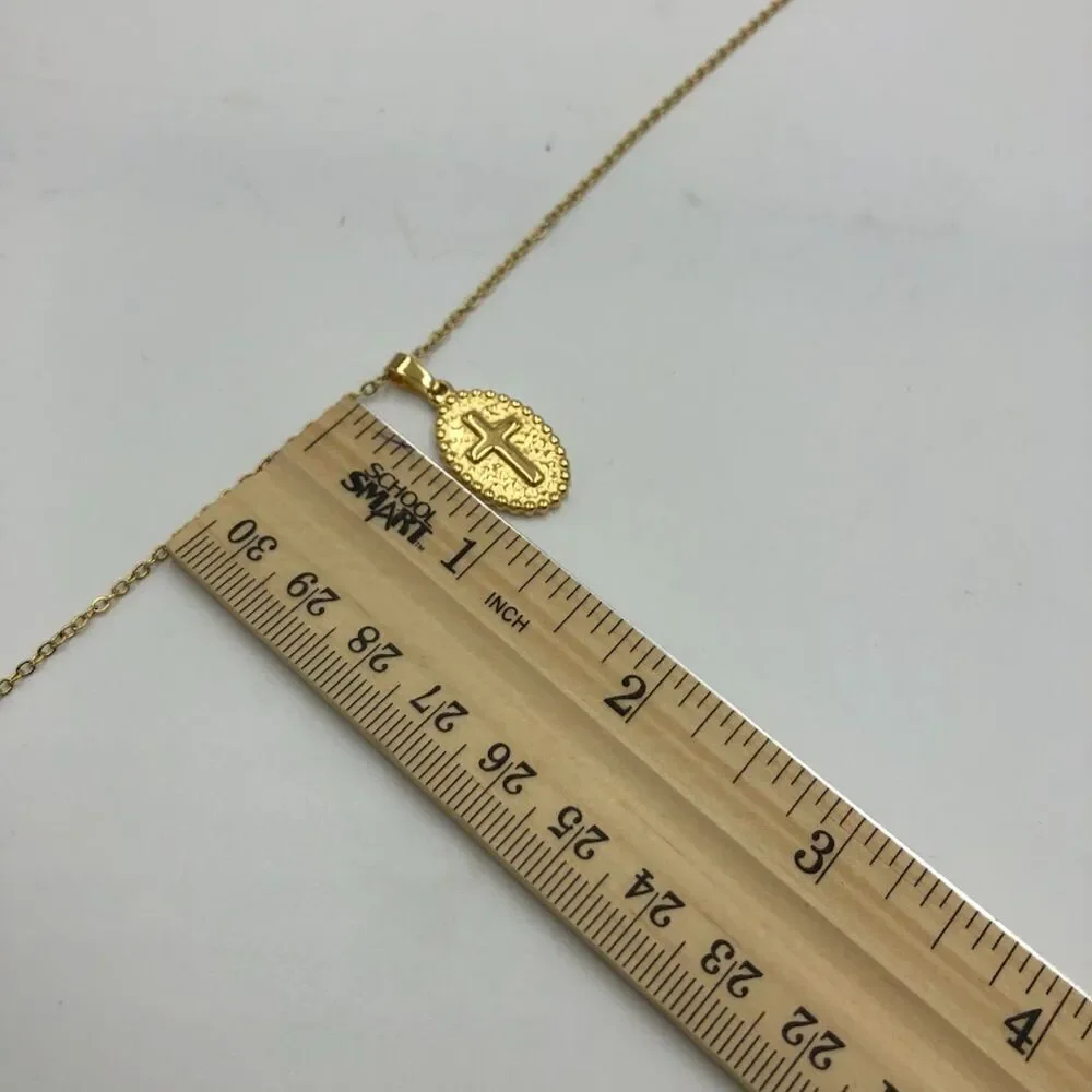 18K Gold Plated Round Cross Faith Religious Necklace Hypoallergenic Waterproof
